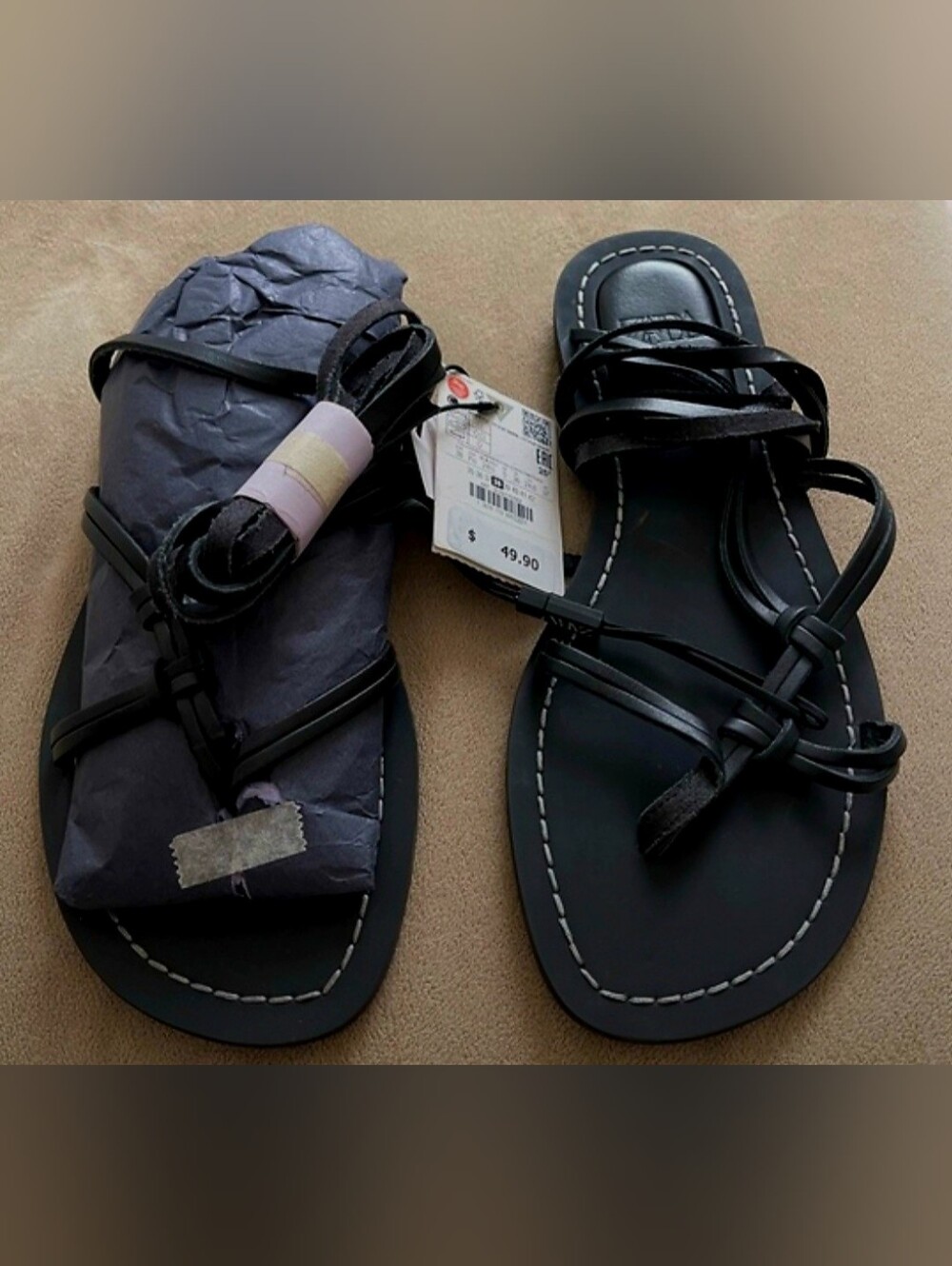 Zara Black Multi-Strap Flat Sandals New Wt
